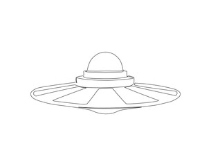 Continuous line drawing of UFO. One line of outer space concept. UFO continuous line art. Editable outline.