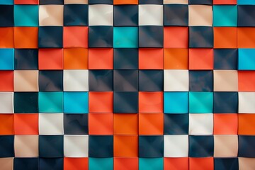 Fototapeta premium Abstract pattern of colorful squares in dark blue and orange and teal