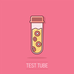 Blood test tube icon in comic style. Hematology cartoon vector illustration on isolated background. Laboratory flask splash effect sign business concept.