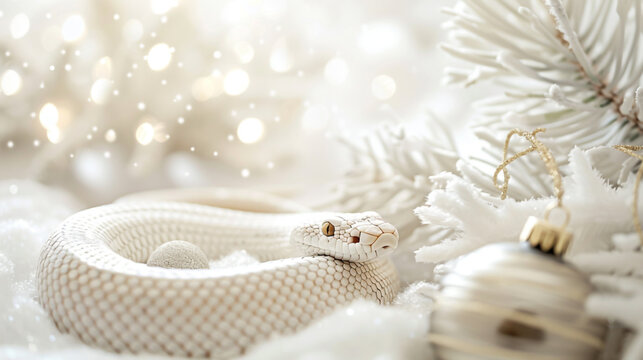 The Year of the Snake. 2025. christmas decoration on red background