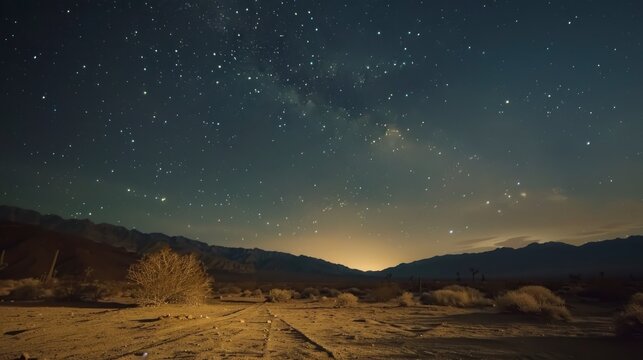 beautiful starry night in a desert with many stars in high resolution and high quality