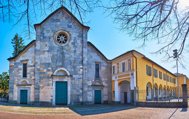 The Roman style facade of San Francesco Church in Locarno, Switzerland
