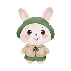 Cute Easter Bunny watercolor illustration. Rabbit cartoon for kids book, invitation card, an adorable easter animal isolated on white background vector