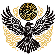 The Raven of gold, In Norse, Celtic style, isolated on white, vector illustration