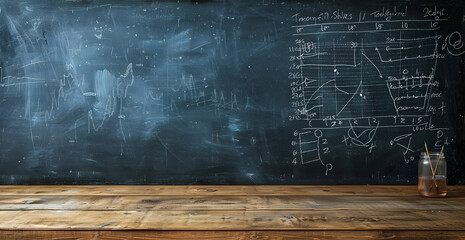 Blackboard inscribed with scientific formulas and calculations background - obrazy, fototapety, plakaty