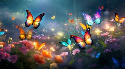 Delicate butterflies dancing around a garden of vibrant flowers, a magical HD moment perfect for conveying heartfelt Mother's Day wishes.