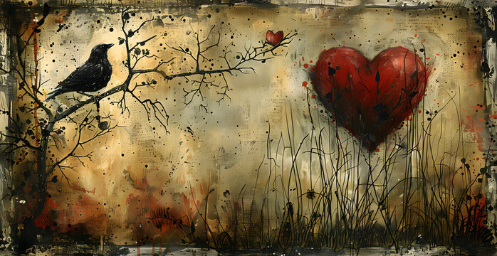 watercolor painting depicting a whimsical and surreal gothic valentine