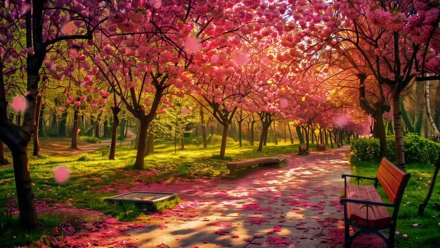 The beauty of a European garden in spring with colorful leaves. seamless looping 4k time-lapse video background