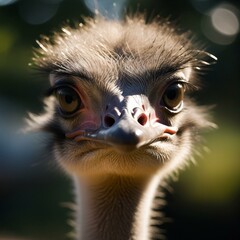 Ostrich looks carefully at the camera. Generative AI