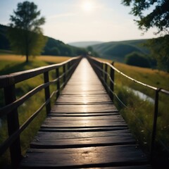 Fototapeta premium Old bridge over a river in the countryside. Generative AI