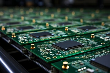 Fototapeta premium Automated chip mounter in printed circuit board workshop - high-tech manufacturing process