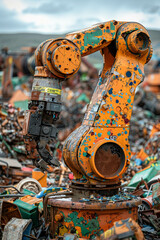 Recycling robots in action, secure sorting algorithms, sustainable materials, detailed work - obrazy, fototapety, plakaty
