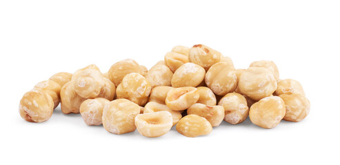 Close-Up Of Peeled Hazelnuts. Healthy Fresh Food Background