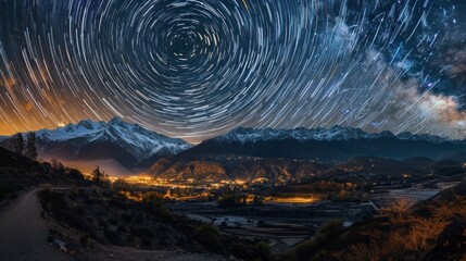 beautiful night full of circular stars in long exposure in high resolution and high quality