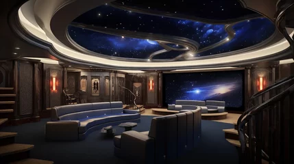 Foto op Plexiglas Underground home theater enclave with curved stadium seating starry ceilings and custom entranceway. © Aeman