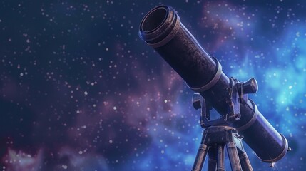 Telescope against the background of the night starry sky, space for text. Concept for banner on...