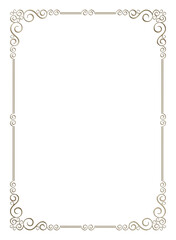 Decorative rectangular framework with vignettes. Golden metallic material. 3D render, png.