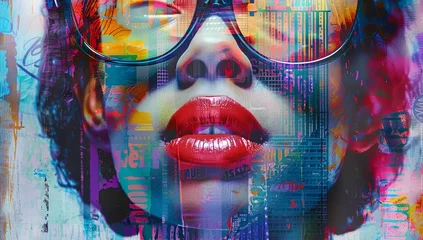 Tableau sur plexiglas  a woman with sunglasses on a colorful background  © progressman