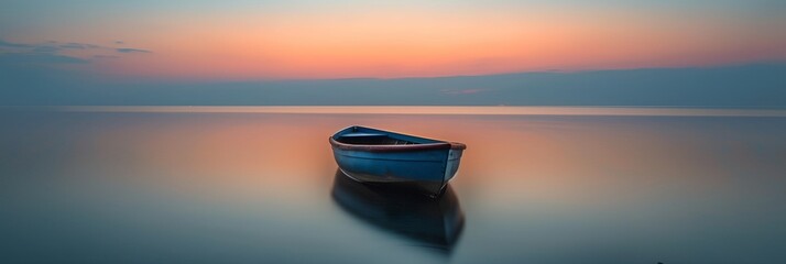 a small boat on the water at sunset - obrazy, fototapety, plakaty