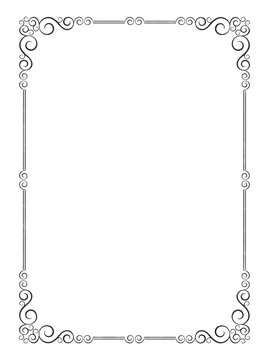 Decorative rectangular framework with vignettes. White scratched metallic material. 3D render, png.