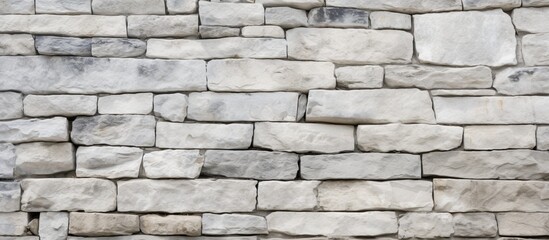 A detailed closeup of a monochrome white brick wall showcasing the rectangle pattern of the building material. The grey tones resemble cobblestone flooring