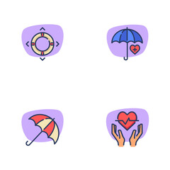 Healthcare line icon set. Umbrella, hands protecting heart, life buoy. Insurance and protection concept. Vector illustration symbol element for web design and apps