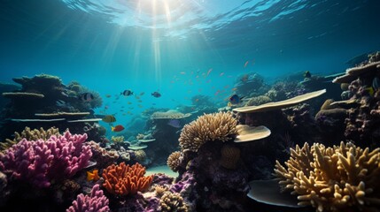 Colorful coral reef teeming with diverse marine life in a vibrant underwater ecosystem
