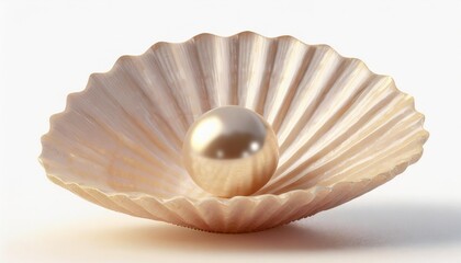 3d white shell with pearl isolated onwhite background