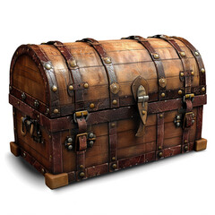 Front view of a Fantasy chest of travelers on white background, AI Generative.