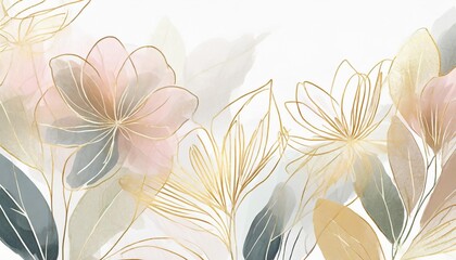 abstract floral art background botanical hand drawn flowers paint brush line art design illustration for wallpaper banner print poster cover greeting and invitation card white background