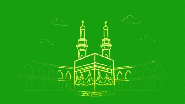 Kaaba appering on green screen 2d animation Full HD