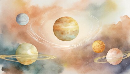 watercolor planets solar system background