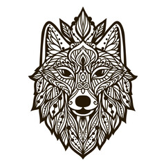 Wolf mandala. Vector illustration. Adult coloring page. Spiritual Animal in Zen boho style. Sacred, Peaceful. Tattoo tribal print. Black and white - 767258934