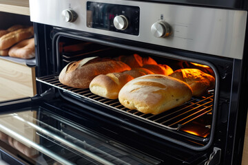 Warm Bread Loaves Ready for Serving from Electric Oven