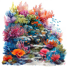 Fototapeta na wymiar watercolor, corals, set, sponge, ocean