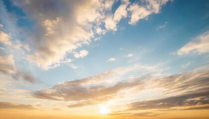 Obraz premium blue sky clouds background beautiful landscape with clouds and orange sun on sky