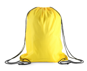 One yellow drawstring bag isolated on white