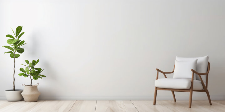 Fototapeta Modern living room in scandinavian style with mockup blank wall