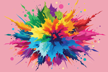 Vibrant rainbow hues burst forth in a dynamic holi paint powder explosion vector, set against a clean panoramic backdrop - obrazy, fototapety, plakaty