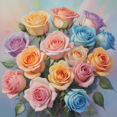 Bouquet of pastel colored roses vintage style