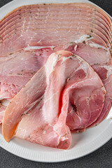 ham slice pork meat eating cooking appetizer meal food snack on the table copy space food...