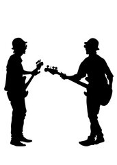 Rock band musicians on stage. Isolated silhouettes on a white background - 767262565