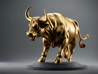 Foto op Plexiglas Gold Bull statue, bull market, chasing the bull market © Roselita