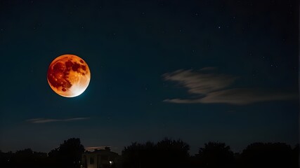 Fototapeta na wymiar Super Blood Wolf Moon, a red-blood planet with clouds during a lunar eclipse 