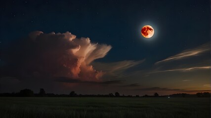 Super Blood Wolf Moon, a red-blood planet with clouds during a lunar eclipse
 - obrazy, fototapety, plakaty