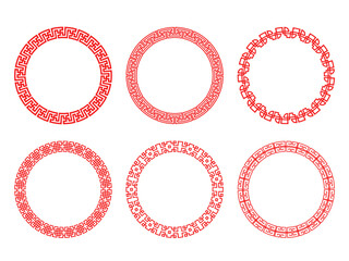Decorative round frames in chinese style, ethnic asian circle ornament, china pattern ring, vector