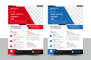 Obraz premium Corporate business flyer template design set with blue, and red color. marketing, business proposal, promotion, advertise, publication,, cover page. new digital marketing flyer set.