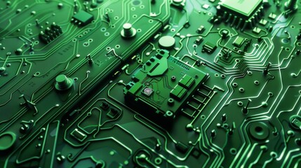 Cybersecurity depicted through a green chip symbolizing digital security, ensuring protection across the internet. Protection from hackers