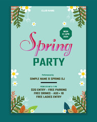 Flat design blossom flowers spring party poster template