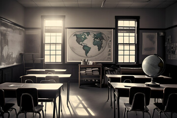 Classic Classroom Scene in Monochrome: A Snapshot of Educational Dedication and Preparation
